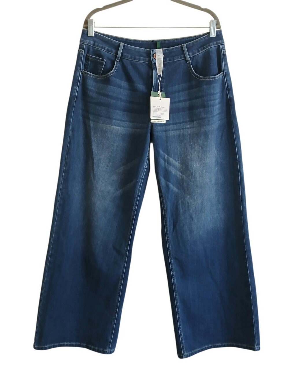 NEW HALARA Flex Wide Leg Jeans Women's L Medium Wash Soft Stretch Pockets Comfy